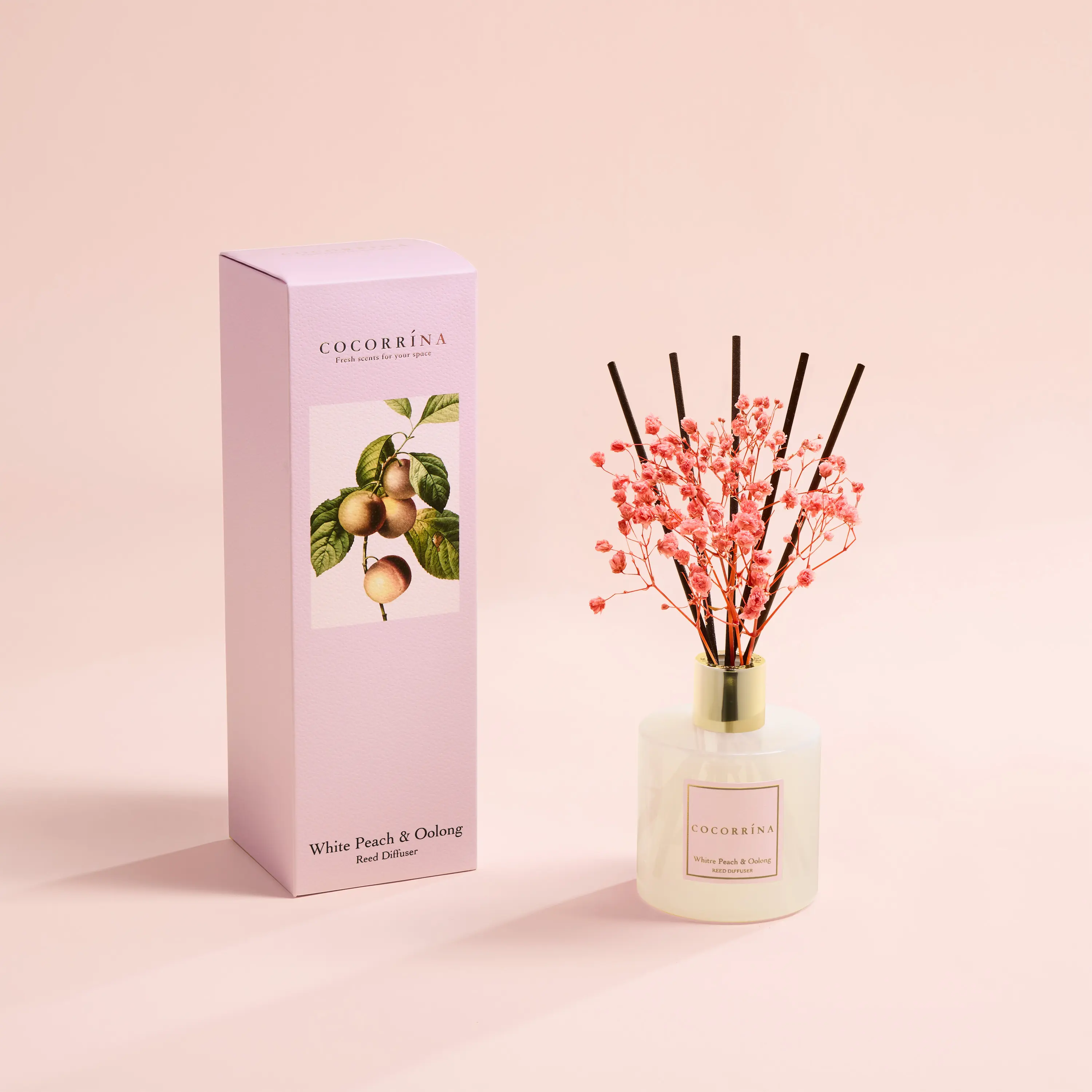 Cocorrína Reed Diffuser Sets - 6.7 oz. White Peach& Oolong Scented Diffuser with 8 Sticks Home Fragrance Reed Diffuser for Bathroom Shelf Decor