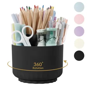 360 Degree Rotating Pencil Pen Holder for Desk with 5 Slots - Dual-Purpose Desk Organizer for Office School and Home