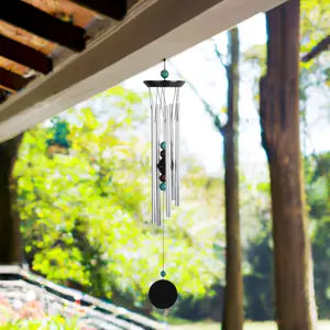 24" Long Wooden Top Geode Beads Wind Chime