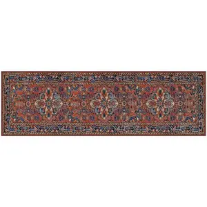 212 MAIN Esther Tribal Polyester Runner Mat - 76x24 in, Vintage Red, Never Move Gel Pro 6065642, Machine Washable Decorative Rug, Machine Washable Rug