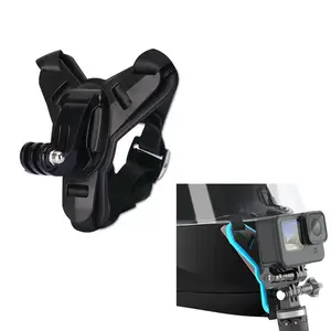 Motorcycle helmet chin mount for mobile phones and shoulder strap mount with POV viewing angle and mounting effect, compatible with Hero 9, 8, 7, 6, 5, 4/3 cameras, durable and safe design, suitable for hands-free adventure shooting, motorcycle accessorie