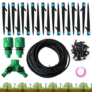 Drip Irrigation System Push-to-Connect Adjustable Irrigation Set for Garden, Raised Beds Complete Garden Watering System 1/4” Emitters and 50ft Flexible Tubing, Quick Connectors
