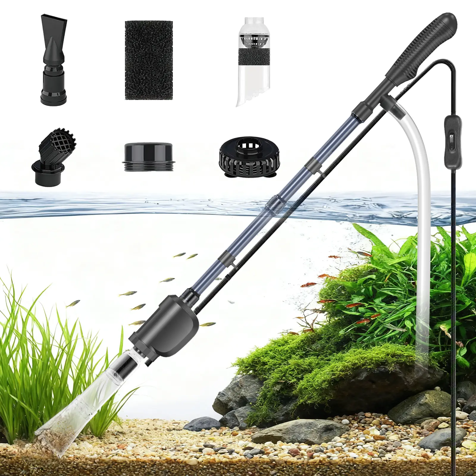Fish tank electric water exchanger Aquarium Vacuum Gravel Cleaner 3 in 1 Fish Tank Vacuum with Water Change Wash Sand Waste Suction Electric Fishbowl Cleaning Tool