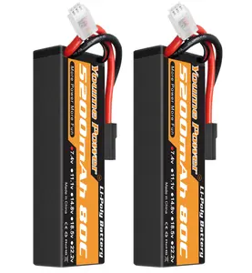 2S Lipo Battery, 7.4V RC Batteries 5200mAh 80C Hard Case with Tr Plug Compatible with 1/10 and 1/8 RC Car Vehicle Truck Buggy Tank Boat (2 Packs)