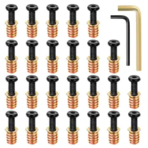 1/4-20 (25 Sets) Furniture  and Nuts Assortment Kit, 1-5/32" Furniture Screws and 19/32" Threaded Insert Nuts with Allen Wrenches, Screw-in Nuts for  Furniture Assembly Connector