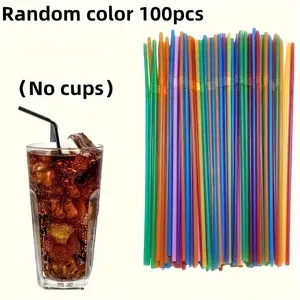 100 Colorful Plastic Straws, Inner Diameter 0.197 Inches, DIY Craft Material, Long Coffee and Cocktail Straws, Water Bottle Stirrer, Drinking Straw