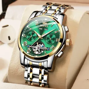 OLEVS Self Winding Watches for Men Automatic Mechanical Tourbillon Stainless Steel Waterproof Luminous Luxury Dress Wrist Watches With Bracelet