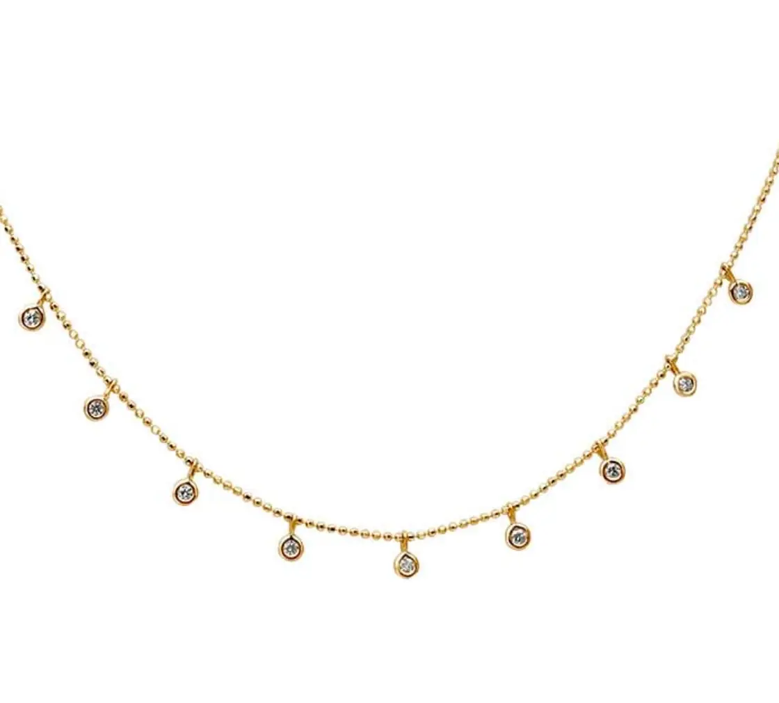 14k Yellow Gold Diamond-Set Bead Chain Necklace