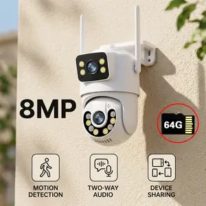 8MP 4K PTZ Wifi Camera Dual Lens 64GB TF Card Wireless Outdoor Surveillance Camera Ai Human Detect Security IP Camera Auto Tracking IPC360 Home App color night vision Water Proof Water Proof Water Proof