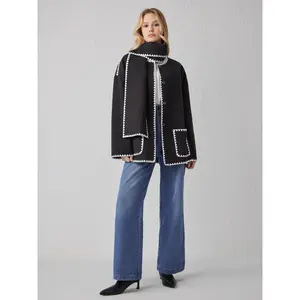 Cider [size 2-10] Tweed Round Neck Solid Pocket Jacket With Scarf