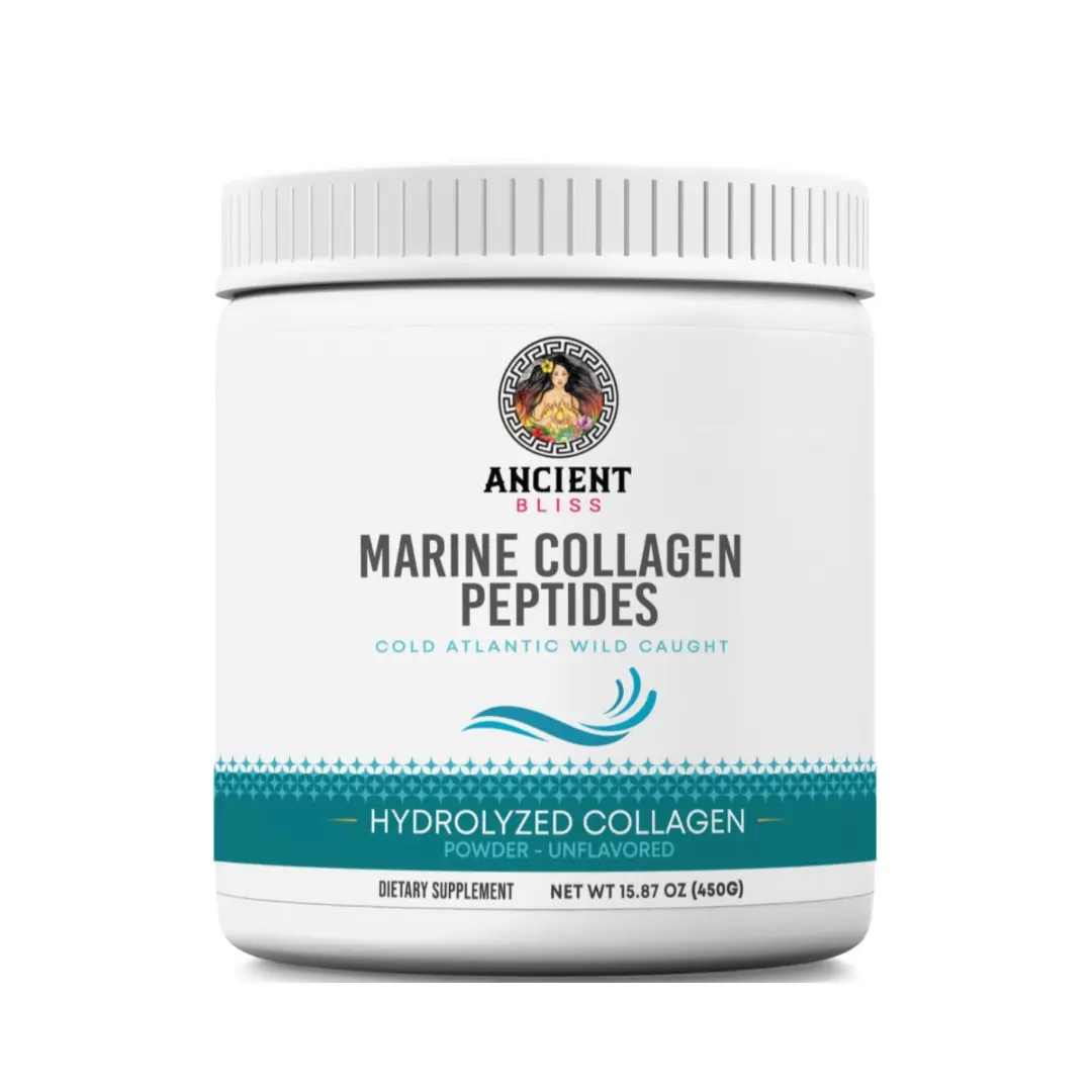 Ancient Bliss Wild-Caught Marine Fish Collagen Peptides Powder - Edible, Flavorless, Gluten-Free, Low Molecular Hydrolyzed Dietary Supplement for Adults, 15.87 oz, Skin Care & Wrinkle Resistant Support, Collagen Supplements