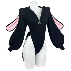 KORURACLUB Cute Knitted Bunny Suit with Fuzzy Rabbit Ears Anime Cosplay Costume Underwear for Women Plus Size Lingerie Fancy Nancy Outfits for Jumpsuit Black Clothes Womenswear Everyday Soft Fabric Love Matching Streetwear Style 2026 Hottest Picks SpringS