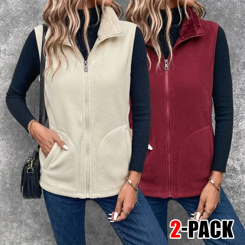2-Pack Women’s Zip-Up Stand Collar Polar Fleece Vest – Casual Sleeveless Thermal Waistcoat