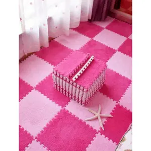 12pcs Set Pink Plush Foam Cushion, Removable & Washable, Hair Loss Prevention, For Girls Room, Square Interlocking Cushion, Fluffy Area Cushion, Non-Slip Comfortable Cushion For Living Room, Bedroom, Baby Toddler Mat, Kindergarten Decoration, 11.8 Inch *