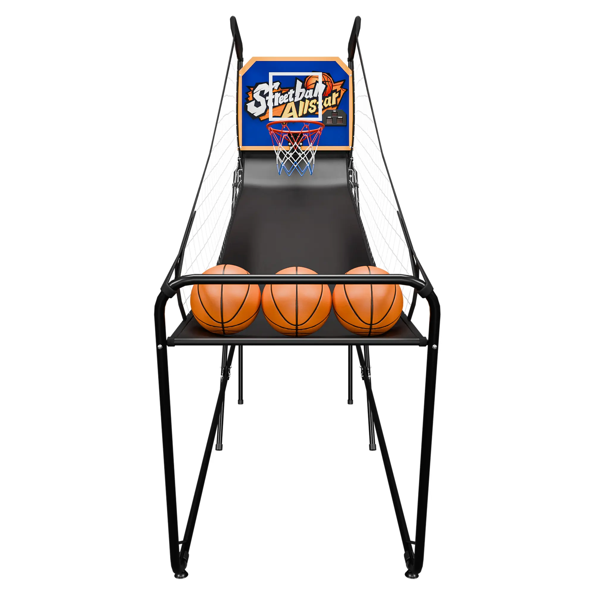 ZENY Foldable Steel Frame Arcade Basketball Indoor Game for Home - 73.3-82.3in L x 26.18in W x 81in H, Electronic Scorer, Buzzer, 3 Balls, Manual Pump, 4+ Yrs Party Play, Encourages Physical Activity, Folds Flat in Seconds, Gets Kids Active, Improves Aim