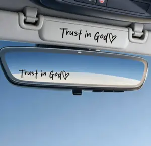 Trust in God Car Rearview Mirror Sticker Shiny Self-Adhesive Decal with Heart Graphics for Car Interior Decoration Faith Quote Versatile Usage