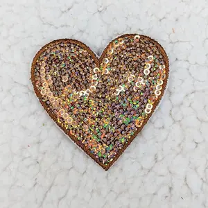 BRONZE sequin heart HAT/POCKET Patch