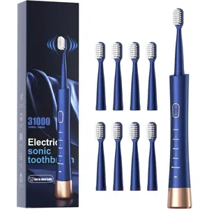 IPX7 Waterproof Sonicare Electric Toothbrush, 2-Hour Fast Charge with Intelligent Time Reminder, 5 Modes, 8 Brush Heads, Travel, Indoor, Outdoor, Blue