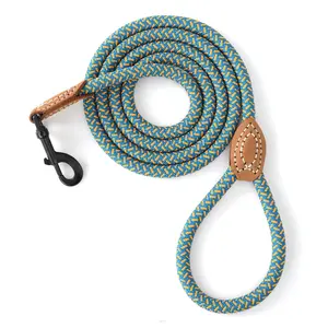 Mile High Life Rope Leash with Genuine Leather Connection, 6 FT/5 FT/4 FT, Heavy Duty Leash for Medium & Large Dogs