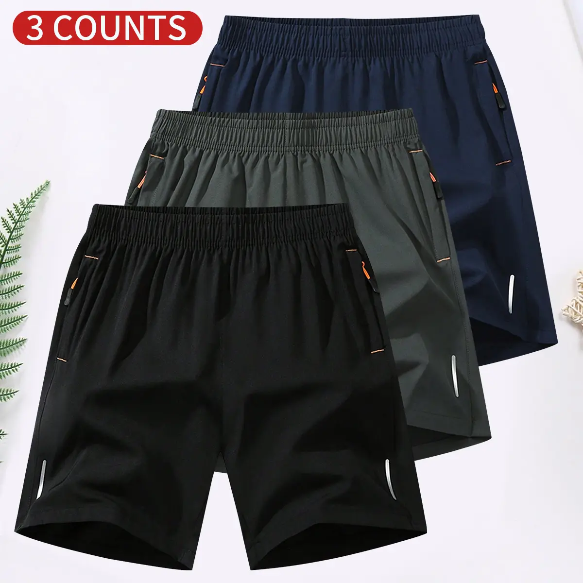 Men's Plain Custom-Fitted Polyester Shorts - Zipper Pocket, Breathable Material, Casual Athletic Bottoms for Summer Everyday Menswear, Men's Shorts