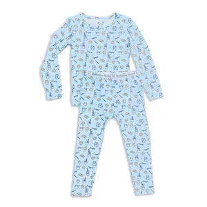 Bellabu Bear Milk & Cookies Blue Bamboo Kids Pajamas - Tagless Comfort, Hypoallergenic
