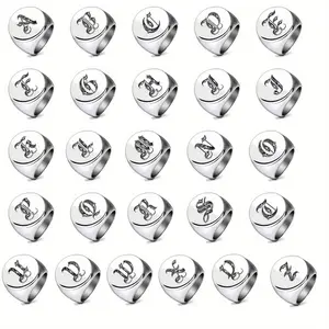 Men's Engraved Letter Pattern Stainless Steel Ring - Hip Hop Anti-Rust Steel Jewelry, Initial Ring for Daily Casual & Party Wear, Fashionable Trendy Accessory, Stainless Steel Jewelry, Initial Rings