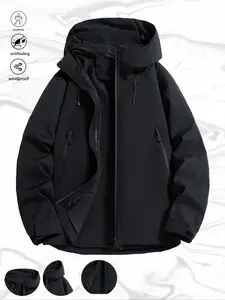 Men's Trendy Outdoor Jacket with Hidden Hood, Symmetrical Zipper Pockets, Colorblock Design, Perfect for Hiking & Urban Wear