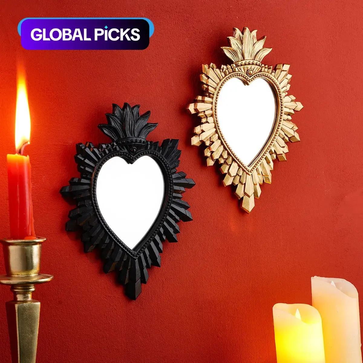 1 PC Golden and Black Flame Heart-Shaped Decorative Pendant, Resin Sacred Heart Hanging Ornament, Heart Shaped Ornaments for Religious or Home Wall Decoration, Photography Props & Theme Party Decor #GLOBAL PICKS