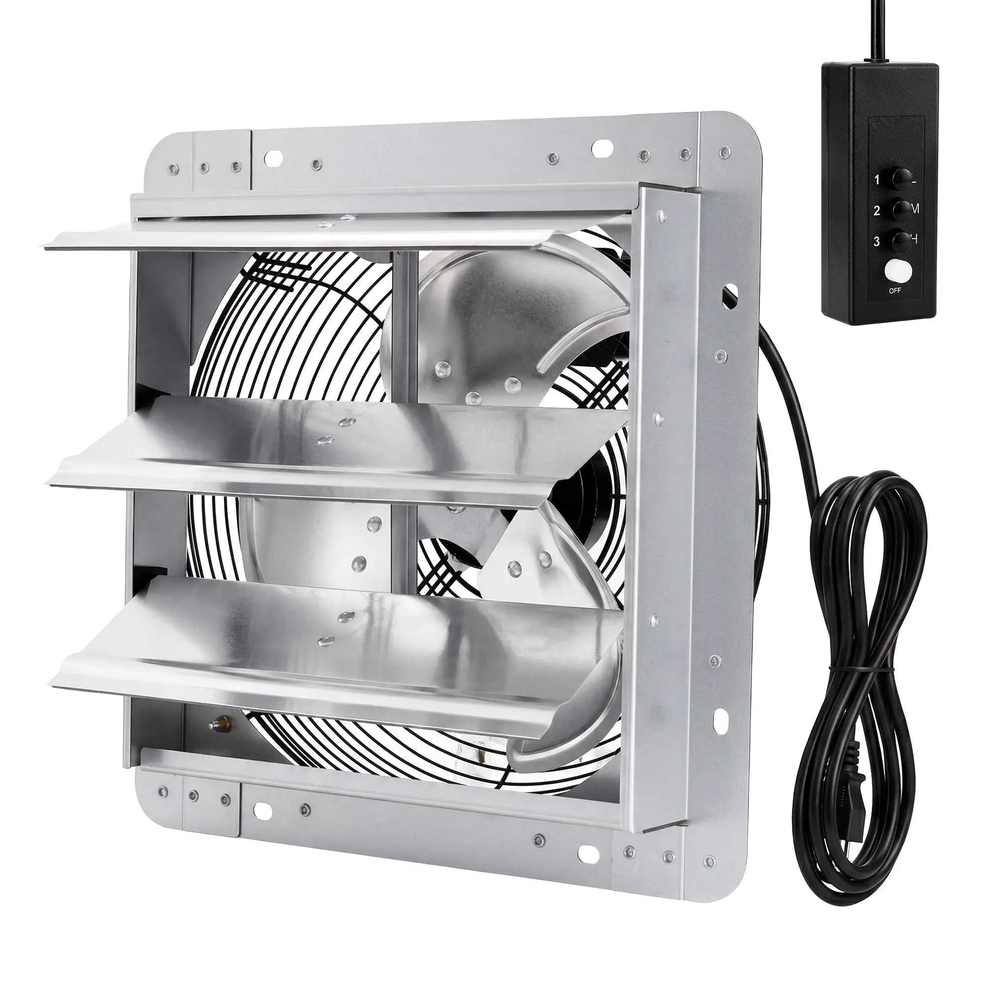12 Inch Shutter Exhaust Fan Aluminum Wall Mount Attic Fan 1500CFM 3-Speed Low Noise with 1.8M Power Cord for Greenhouse Attic Shed Workshop