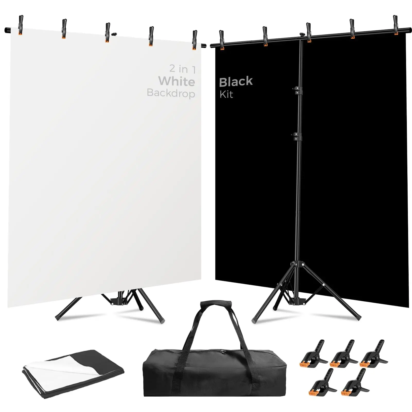 Emart 6.5x5ft 2in1 Black&White Photo Backdrop Stand Kit with T-Shape Stand Reversible 2-in-1 backdrop, black and white sides for diverse shooting needs