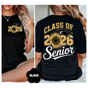 🎓100% Cotton Unisex Senior 2026 Class of 2026 Seniors Graduation 2026 Senior 26 T-Shirt, Sunflower Graphic Tee, Gift for Daughter and Son