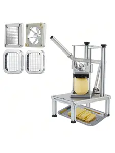 Aluminium Commercial Vegetable & Fruit Chopper with Tray - Manual Dicer Slicer French Fry Cutter and 4 Replacement Blades Kitchen Steel Sturdy Utensils Stainless