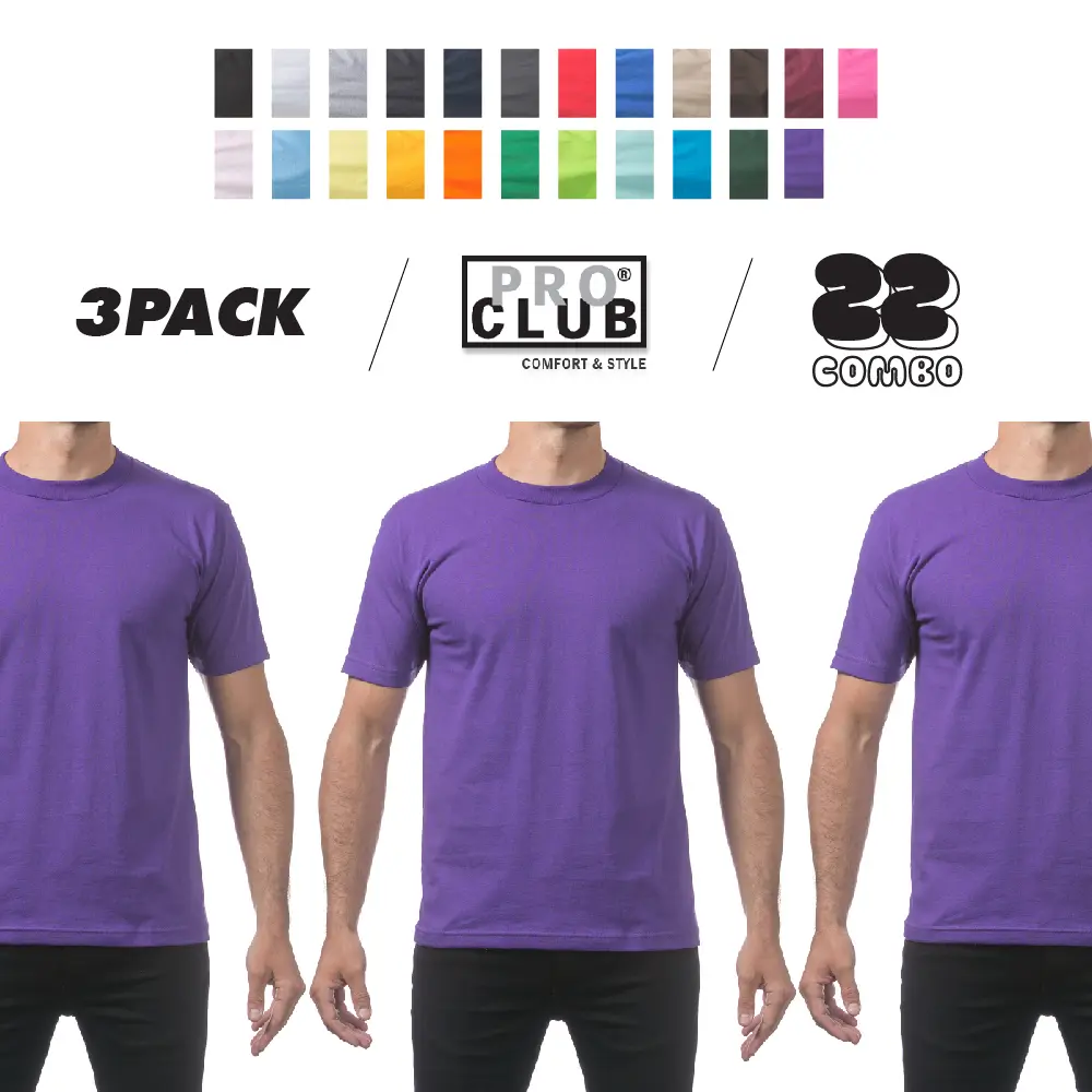 PROCLUB Men's 3-Pack Comfort T-Shirts - Streetwear Fashion, Breathable Cotton Fabric, Short-Sleeve, Lightweight, Casual Hip Hop Tees (S to 5XL)