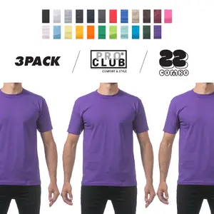 3 Pack PROCLUB Men's Comfort T Shirts PRO CLUB Lightweight Short Sleeves T Shirt Casual Hip Hop Cotton Tee Big (S to 5XL)