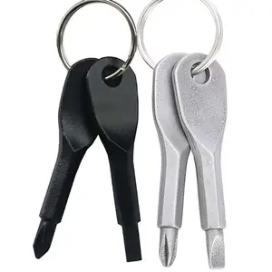 Mini Screwdriver Set of 2 Random Colors, Creative Key Shape Portable Slotted Cross Screwdrivers, Easy to Carry for Outdoor Use Silver Color