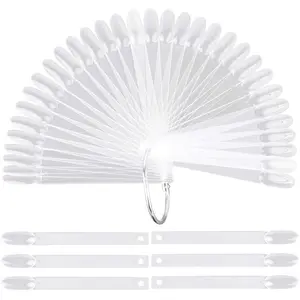 200 Pcs Oval Nail Swatch Sticks Fan-shaped Nail Polish Sample Sticks with Metal Split Ring for Nail Color Display, Clear