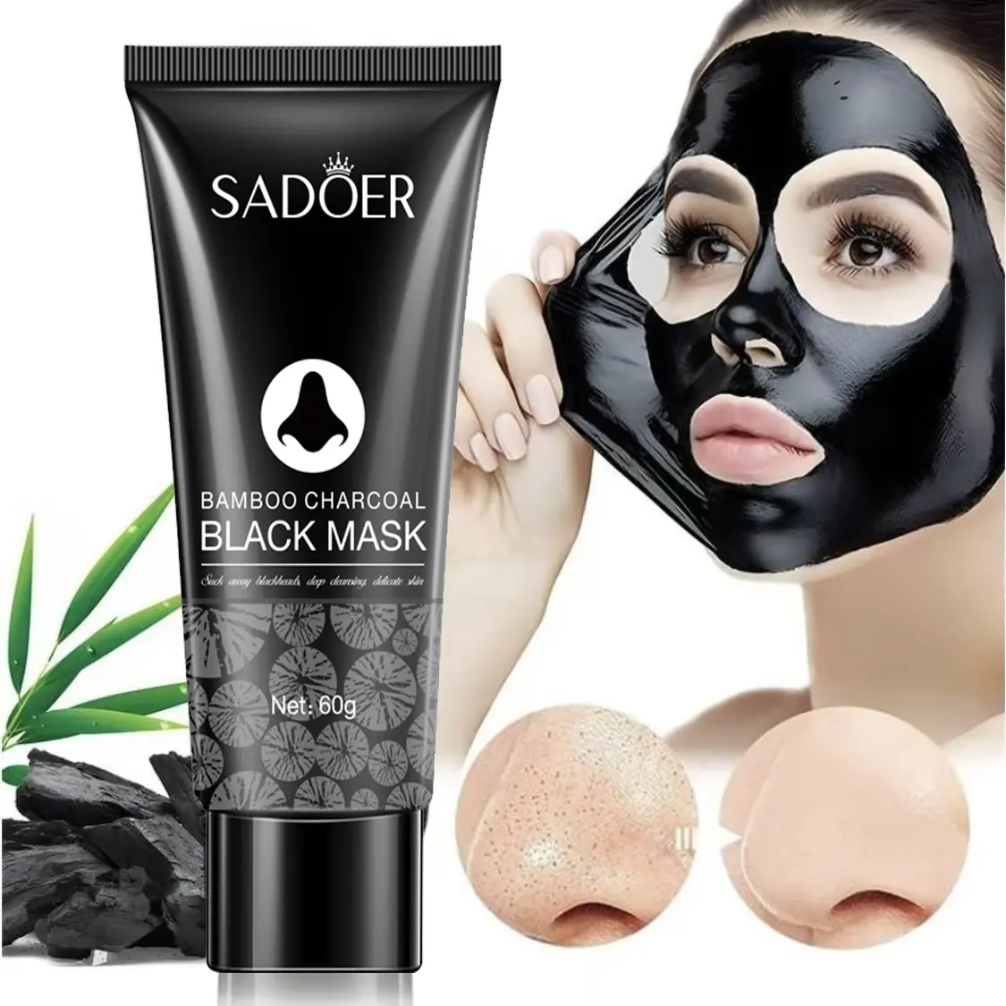 Bamboo Charcoal Peeling Off Face Mask - Deep Cleansing, Blackhead Removal, Unisex T-Zone Care, 60g Leave-On Facial Skincare for Clearer Skin, Women's Peel Off Option, Peeling Off Mask