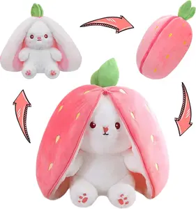 Rabbit Plush Stuffed Animal Strawberry Carrot Bunny Plushie Toy for Girls Easter Gift for Kids