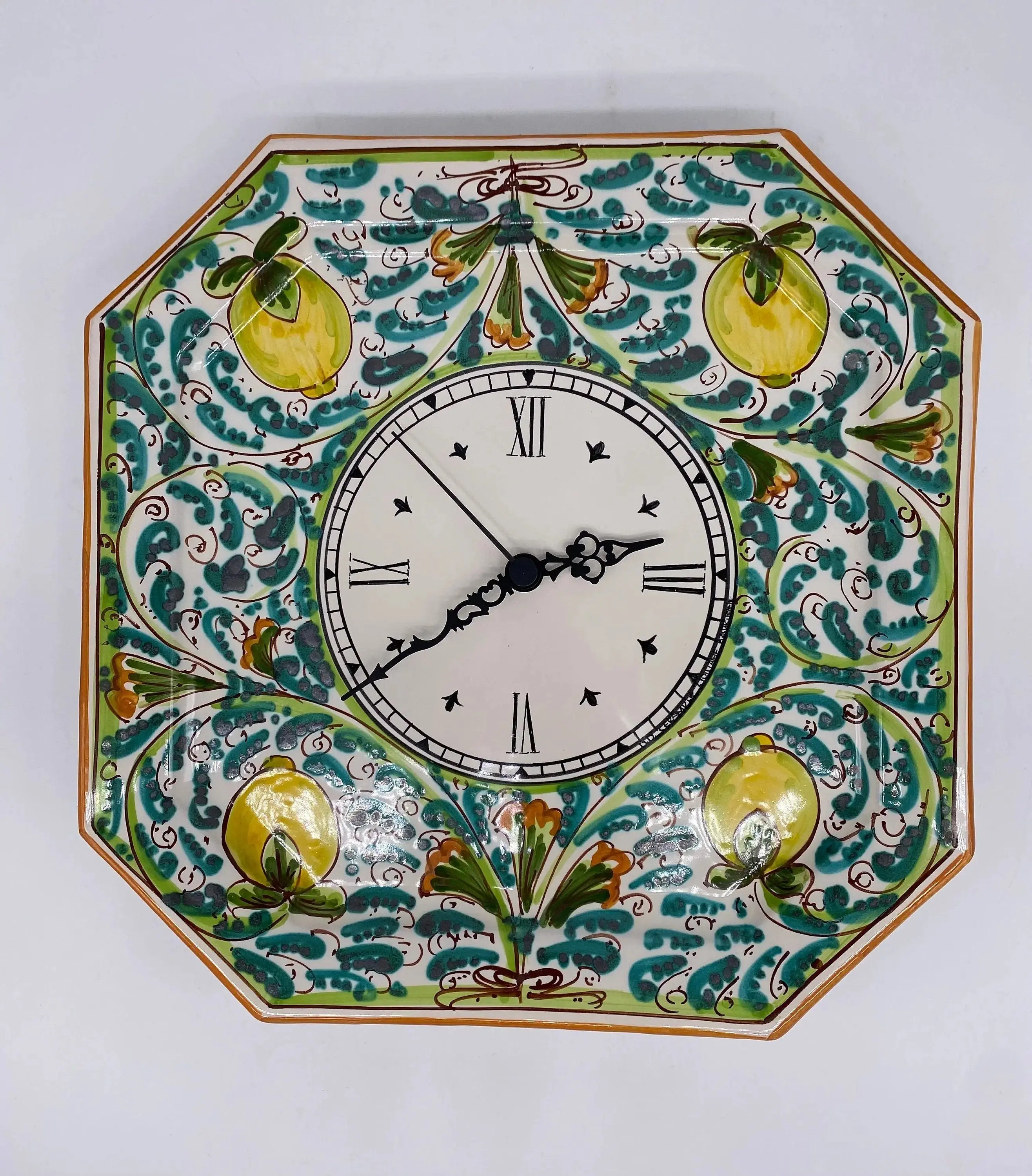 Caltagirone Ceramic Wall Clock Octagonal Hand Painted 32 cm Decoration n.3