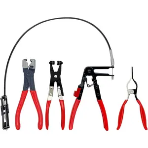 4PCS Hose Clamp Pliers, Spring Clamp Plier, Self-Tightening Hose Clamps Remover Tool, Long Reach Wire Spring Hose Clamp Pliers for Automotive Fuel Oil Water Hose, Coolant Radiator Heater