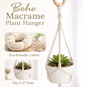 Boho Macrame Plant Hanger Eco-Friendly Cotton Fits 3-5" Pots for Stylish Home Decor