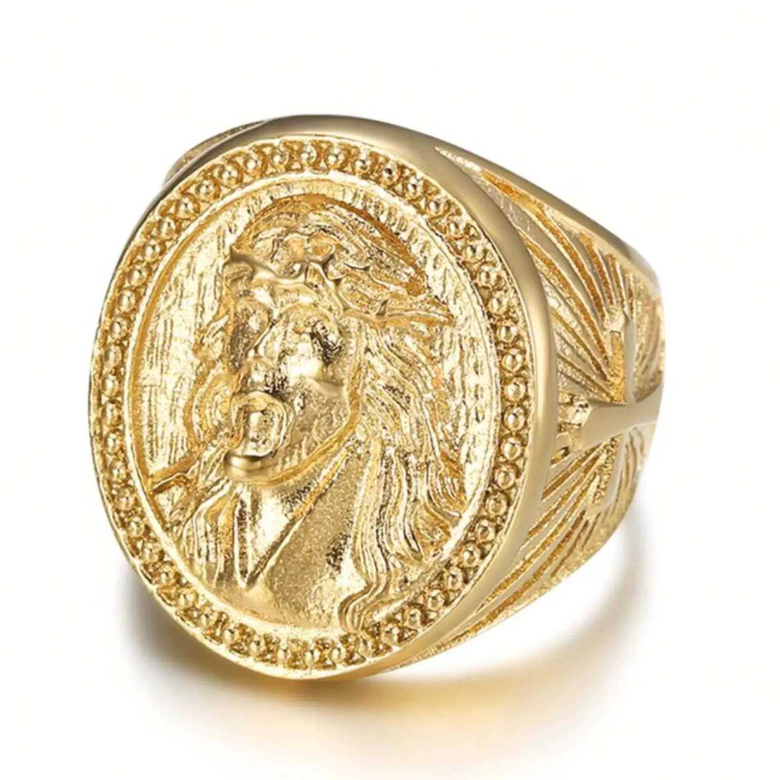 New Hip Hop style 14k gold plated patterned ring for men to wear daily, to parties, holiday gifts