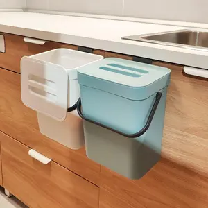 Sealed Indoor Kitchen Compost Bin, Mountable Hanging 1.3 Gallon/5L Blue Food Waste Compost Bucket for Kitchen