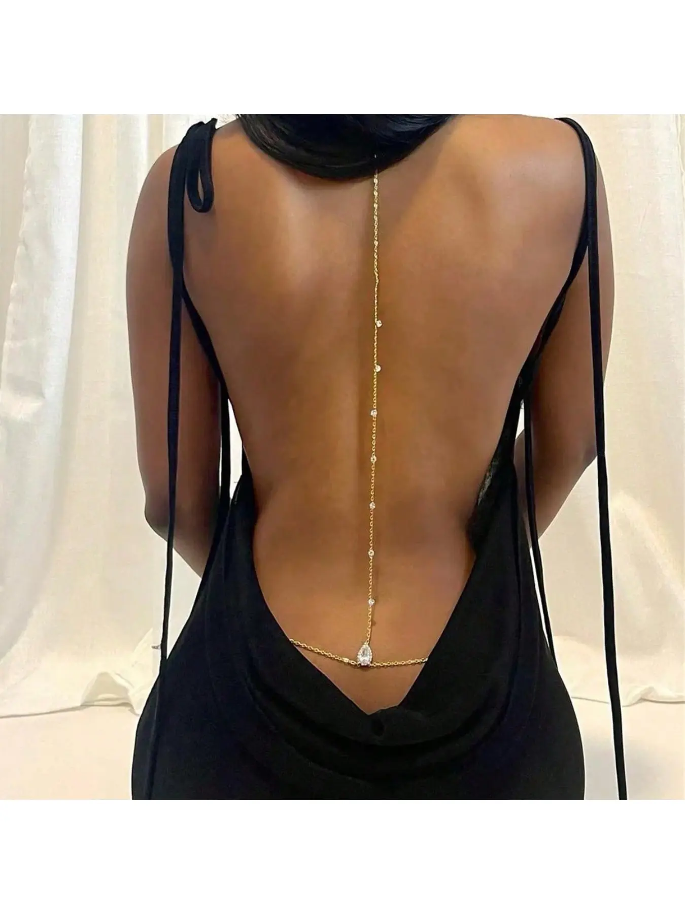 Bridal Fashion Temperament Back Chain, European and American Personalized Body Chain, Light Luxury Wedding Accessories, Zircon Water Drop Chest Chain, Elegant Trendy Chain, Chic Body Jewelry, Body Jewellery