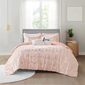 Comforter Set with Soft Microfiber Comforter, Sham & Decorative Pillows, 2 Standard Shams & 1 Oblong & 1 Square Decorative Pillow, Silver Metallic Print