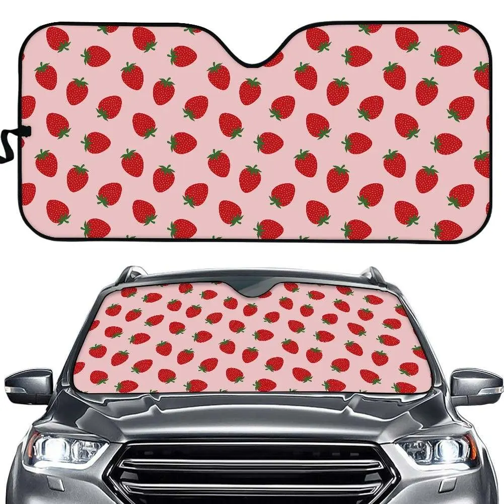 Pink Strawberry Sunshade for Windshield | Kawaii Womens Car Accessories