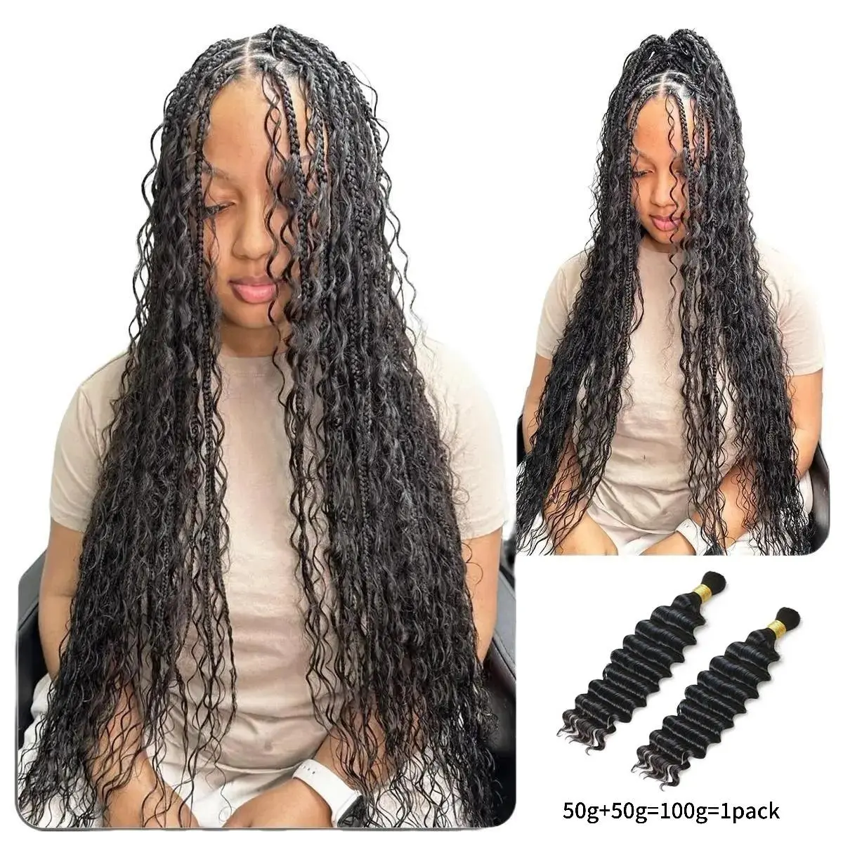 [Wequeen] Easy Braiding 12A Grade Salon Quality 100% Brazilian Human Hair Bulk Braiding Deep Wave 16"-24" For Knotless Crochet Braids Passion Twists Protective Styles