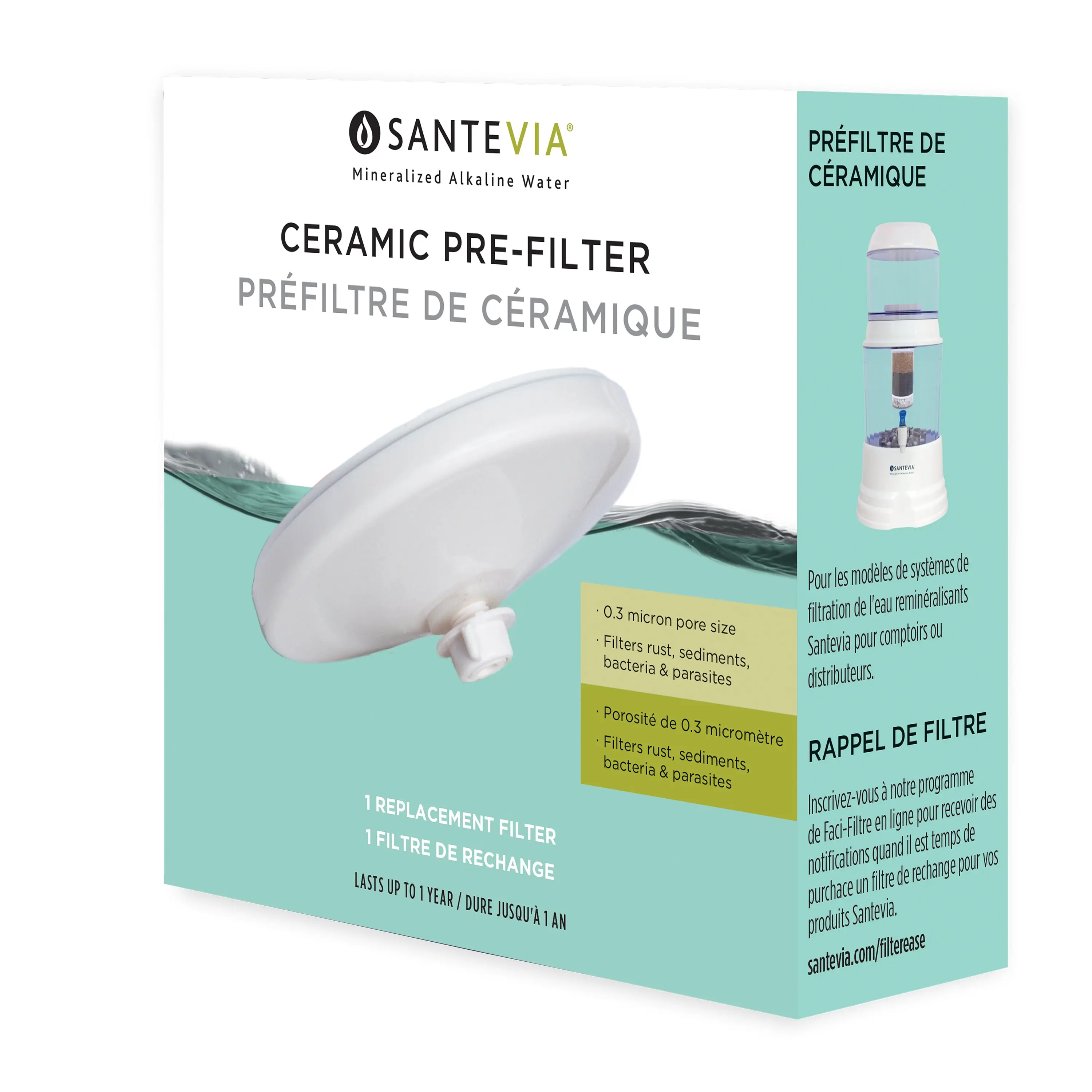Santevia Ceramic Pre-Filter – 0.3 Micron, 1-Year Filter for Gravity Water System