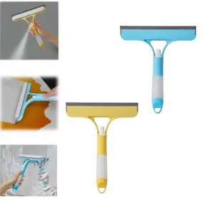 3-in-1 Window Cleaning Scraper Squeegee with Scrubber & Spray Function, Ergonomic Handle for Shower Glass, Mirror, Car, All-Purpose Home Care Squeegee Brush