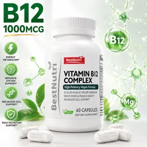 Vitamin B12 Complex 1000Mcg High Potency - Complete B-Complex with B1, B2, B3, B5, B6, B7, Folate, Magnesium - Vegan Formula - Nerve, Mood, Muscle & Immune Support - Heart & Blood Health - 90 Capsules/ 90-Day Supply, Dietary, Supplement